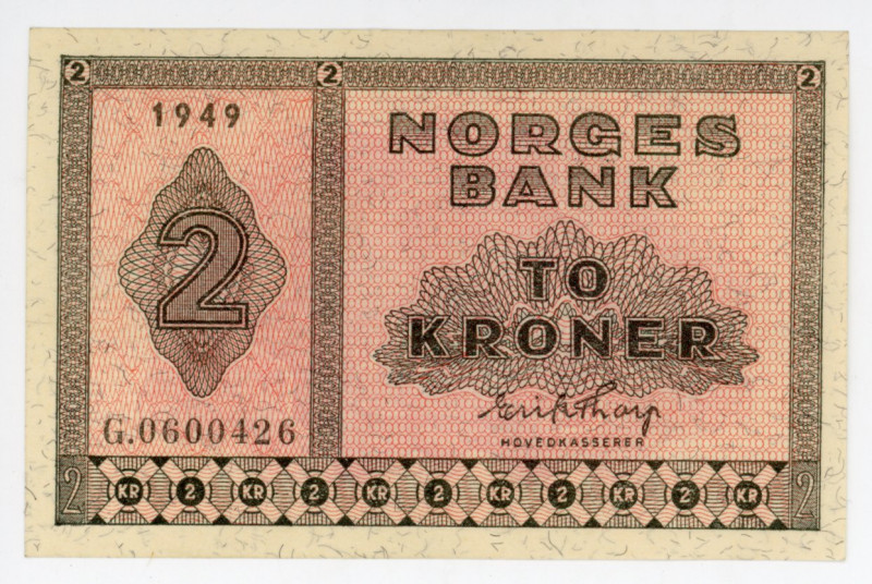 Norway 2 Kroner 1949
P# 16a.3, N# 242452; # G.0600426; UNC