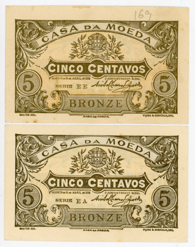 Portugal 2 x 5 Centavos 1918
P# 99, N# 211346; XF-AUNC