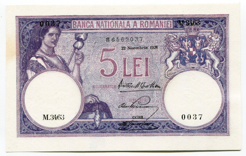 Romania 5 Lei 1928
P# 19a, N# 209806; #0037; AUNC