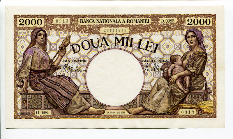 Romania 2000 Lei 1941
P# 53a, N# 206921; #0313; 18 November; UNC