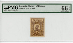 Romania 25 Bani 1917 PMG 66
P# 70, TBB# B108, N# 210030