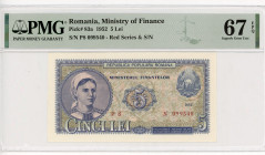 Romania 5 Lei 1952 PMG 67
P# 83a, N# 209834; # P8 099540