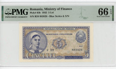 Romania 5 Lei 1952 PMG 66
P# 83b, N# 209834; # R58 883826