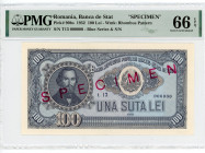 Romania 100 Lei 1952 Specimen PMG 66
P# 90bs, N# 205754; # T13 000000