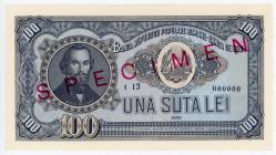 Romania 100 Lei 1952 Specimen
P# 90s, N# 205754; # t13 000000; UNC-