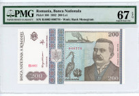 Romania 200 Lei 1992 PMG 67
P# 100a, N# 204433; # B.0003 000776