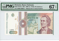 Romania 1000 Lei 1991 PMG 67
P# 101Ab, N# 206889; # A0002 000672