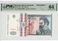 Romania 500 Lei 1992 Specimen PMG 64
P# 101s, N# 204438; # B.0000 000000