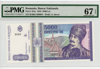 Romania 5000 Lei 1993 PMG 67
P# 104a, N# 201963; # B.0001 000884