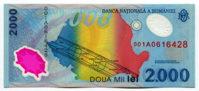 Romania 2000 Lei 1999 in Original Folder
P# 111a, N# 201590; Polymer; #001A 0616428; BUNC