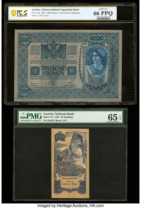 Austria Austro-Hungarian Bank 1000 Kronen; 10 Schilling 2.1.1902; 29.5.1945 Pick...