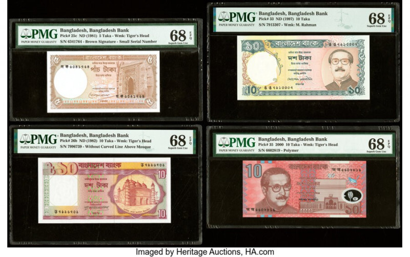 Bangladesh, Burma & Lao Group Lot of 7 Examples PMG Superb Gem Unc 68 EPQ (7). 
...