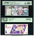 Barbados Central Bank 100 Dollars 2013 Pick 78a PMG Superb Gem Unc 69 EPQ S. Aruba Centrale Bank 5 Florin 1.1.1990 Pick 6 PCGS Superb Gem New 69PPQ; T...