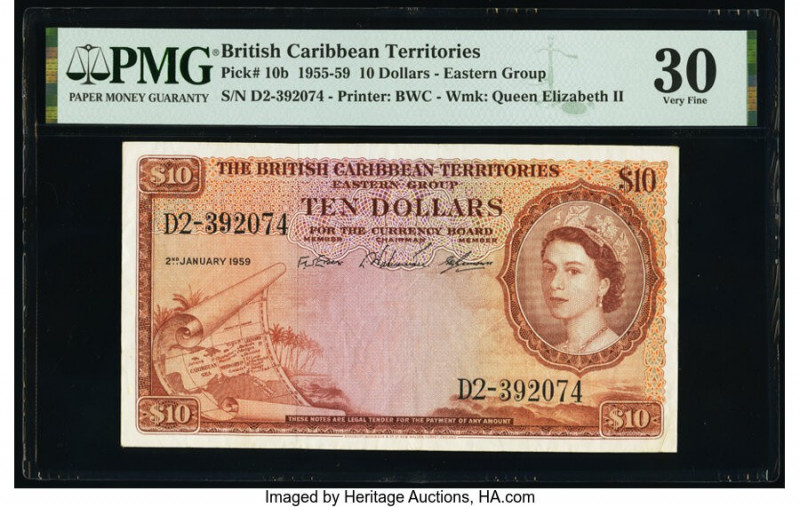 British Caribbean Territories Currency Board 10 Dollars 2.1.1959 Pick 10b PMG Ve...