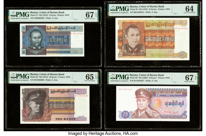 Burma & South Vietnam Group Lot of 7 Examples PMG Superb Gem Unc 67 EPQ (2); Gem...