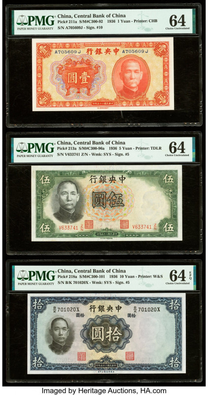 China Group Lot of 6 Examples PMG Gem Uncirculated 65 EPQ; Choice Uncirculated 6...