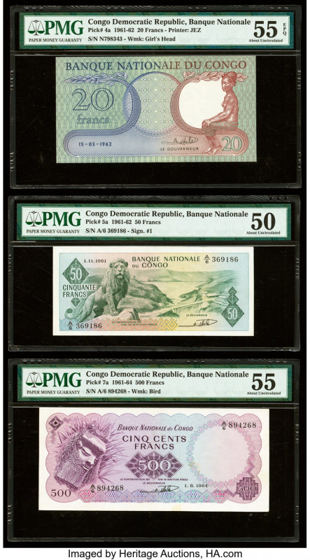Congo Democratic Republic Banque Nationale du Congo 20; 50; 500 Francs 15.3.1962...