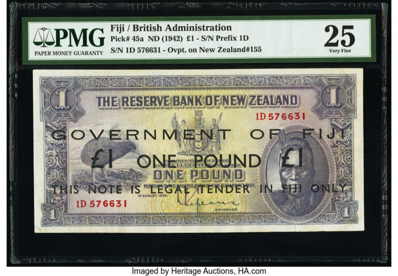 Fiji Government of Fiji 1 Pound ND (1942) Pick 45a PMG Very Fine 25. A tear is n...