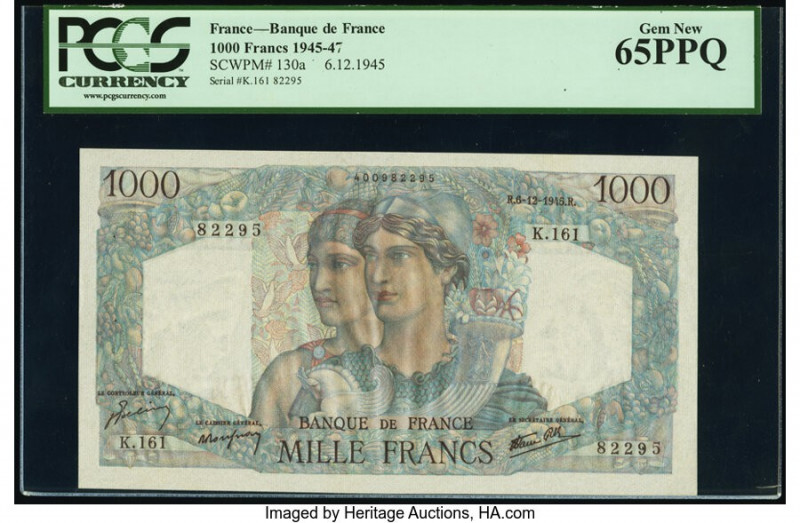 France Banque de France 1000 Francs 6.12.1945 Pick 130a PCGS Gem New 65PPQ. 

HI...