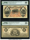 Guatemala Banco Agricola Hipotecario 1 Peso 26.3.1900; 30.6.1900 Pick S101a; S152a Two Examples PMG Extremely Fine 40; Choice Very Fine 35. 

HID09801...
