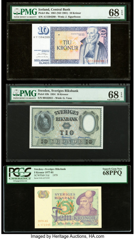 Iceland & Sweden Group Lot of 5 Examples PMG Superb Gem Unc 68 EPQ (4); PCGS Sup...