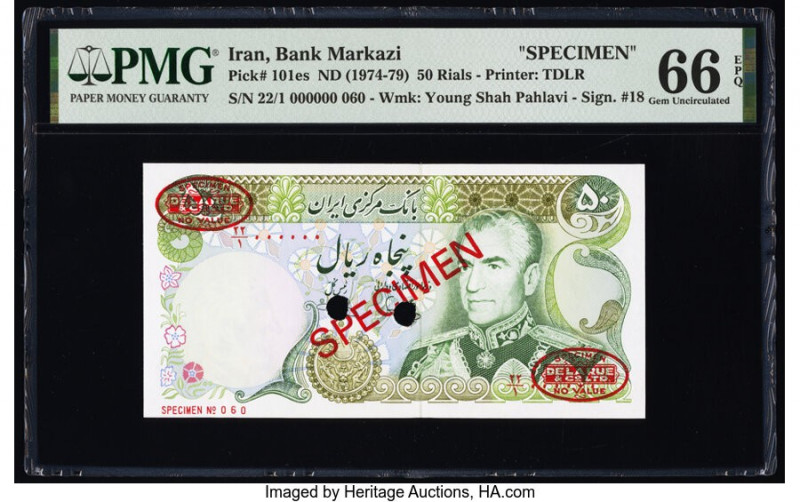 Iran Bank Markazi 50 Rials ND (1974-79) Pick 101es Specimen PMG Gem Uncirculated...