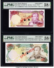 Iran Bank Markazi 100; 10,000 Rials ND (1974-79) Pick 102cs; 107ds Two Specimen PMG Choice About Unc 58 EPQ (2). Red Specimen & TDLR overprints and tw...