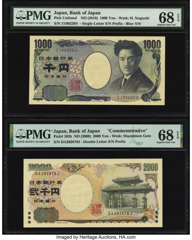 Japan Bank of Japan 1000; 2000 Yen ND (2019); (2000) Pick UNL; 103b Two Examples...