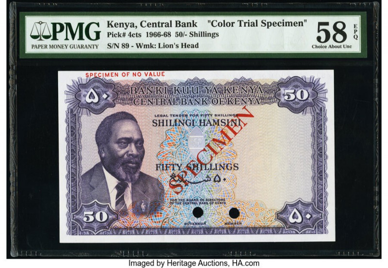 Kenya Central Bank of Kenya 50 Shillings 1966-68 Pick 4cts Color Trial Specimen ...