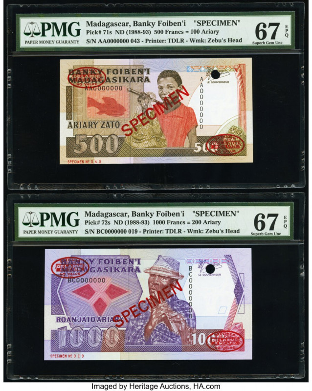 Madagascar Banky Foiben'I Madagasikara 500; 1000 Francs = 100; 200 Ariary ND (19...
