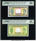 Malaya and British Borneo Board of Commissioners of Currency 1; 5 Dollars 21.3.1953 Pick 1a; 2a Two Examples PMG Choice About Unc 58 EPQ; Choice Extre...