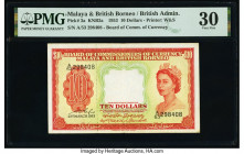 Malaya and British Borneo Board of Commissioners of Currency 10 Dollars 21.3.1953 Pick 3a B103 KNB3a PMG Very Fine 30. Staple holes are noted on this ...