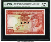 Mali Banque de la Republique du Mali 5000 Francs 22.9.1960 (ND 1967) Pick 10s Specimen PMG Superb Gem Unc 67 EPQ. Red Specimen & TDLR overprints and t...