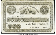 New Zealand Bank of Australasia 10 Pounds ND (ca. 1863-67) Pick S113sp Specimen Proof Crisp Uncirculated. Previous mounting, proof annotation, stainin...