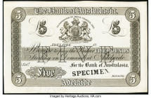New Zealand Bank of Australasia, Adelaide 5 Pounds ND Pick UNL Specimen Proof Crisp Uncirculated. Mounted on cardstock with proof annotation. 

HID098...