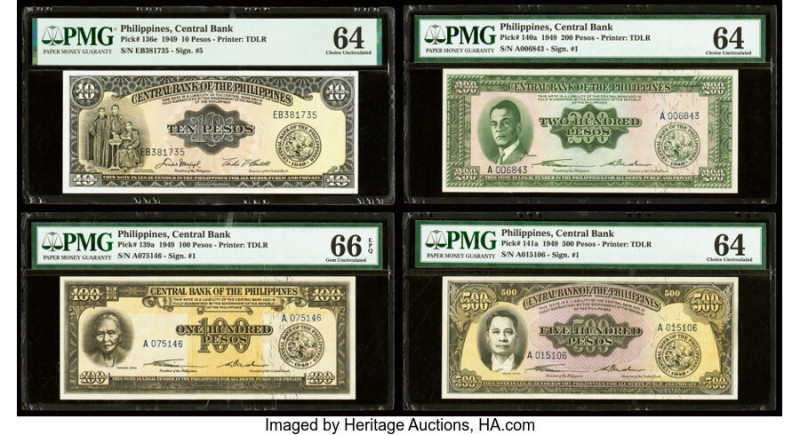Philippines Philippine National Bank 100; 10; 500; 200 Pesos ND (1949) Pick 139a...