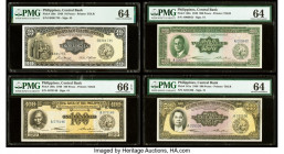 Philippines Philippine National Bank 100; 10; 500; 200 Pesos ND (1949) Pick 139a; 136e; 141a; 140a Four Examples PMG Gem Uncirculated 66 EPQ; Choice U...