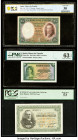 Spain Group Lot of 5 Examples PMG Choice Uncirculated 63 EPQ; PCGS Banknote Very Fine 30; PCGS Very Choice New 64; Choice About New 55; About New 53. ...