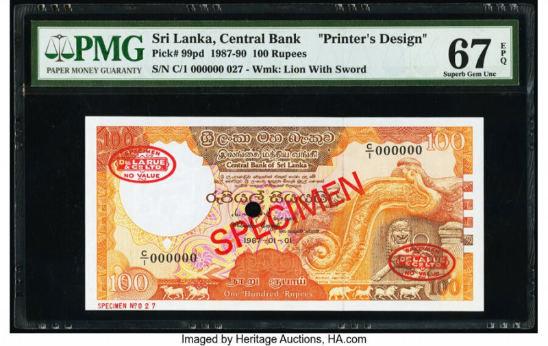 Sri Lanka Central Bank of Sri Lanka 100 Rupees 1.1.1987 Pick 99pd Printer's Desi...