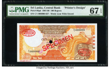 Sri Lanka Central Bank of Sri Lanka 100 Rupees 1.1.1987 Pick 99pd Printer's Design PMG Superb Gem Unc 67 EPQ. Red Specimen & TDLR overprints and one P...
