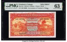 Trinidad & Tobago Government of Trinidad and Tobago 2 Dollars 1.5.1942 Pick 8s Specimen PMG Choice Uncirculated 63. A perforated Cancelled punch and p...