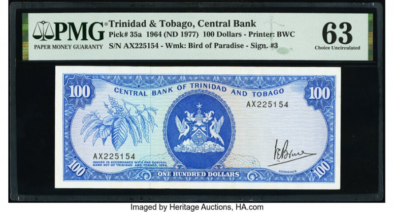 Trinidad & Tobago Central Bank of Trinidad and Tobago 100 Dollars 1964 (ND 1977)...