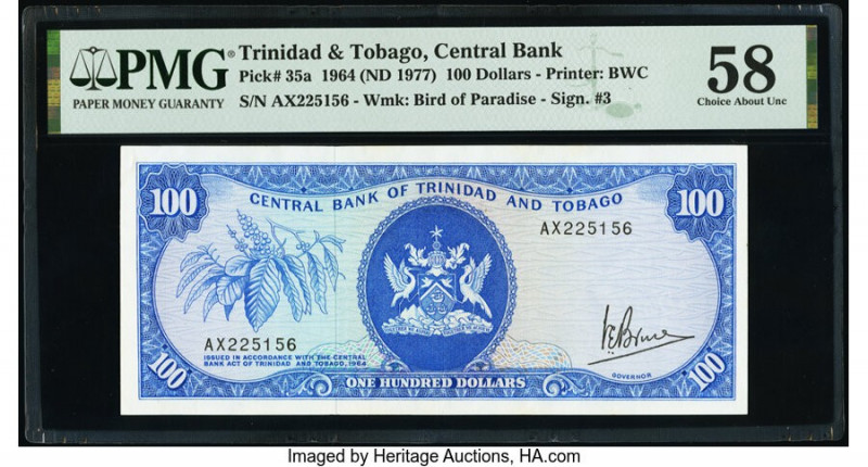 Trinidad & Tobago Central Bank of Trinidad and Tobago 100 Dollars 1964 (ND 1977)...