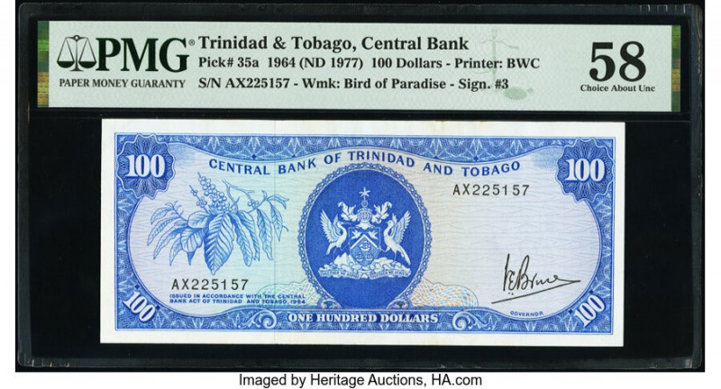 Trinidad & Tobago Central Bank of Trinidad and Tobago 100 Dollars 1964 (ND 1977)...