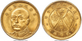 Yunnan. T'ang Chi-yao gold 10 Dollars ND (1919) MS63 PCGS, Kunming mint, KM-Y482, L&M-1057, Kann-1524, Shih-A7-1, WS-0652. Variety with "1" below the ...