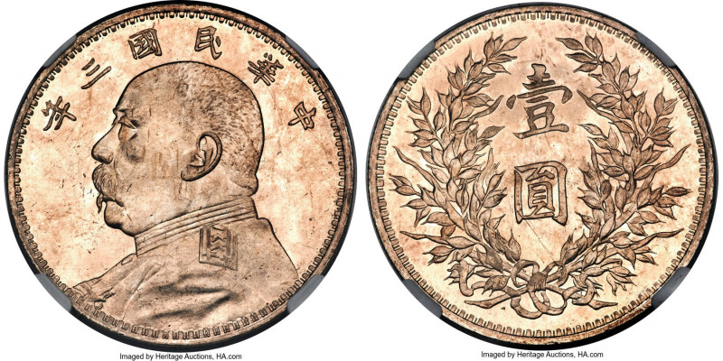 Republic Yuan Shih-kai Dollar Year 3 (1914) MS65 S NGC, KM-Y329, L&M-63, Kann-64...