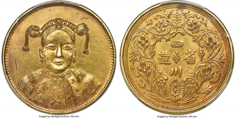 Szechuan. Empress Dowager Ci Xi gold Fantasy Dollar ND UNC Details (Cleaned) PCG...