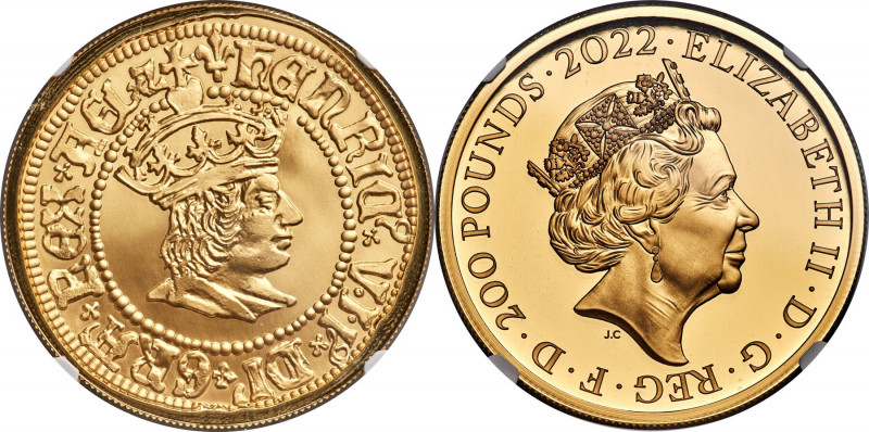 Elizabeth II gold Proof "King Henry VII" 200 Pounds (2 oz) 2022 PR70 Ultra Cameo...