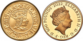 Elizabeth II gold Proof "King Henry VII" 500 Pounds (5 oz) 2022 PR70 Ultra Cameo NGC, KM-Unl., S-Unl. Limited Edition Presentation Mintage: 75. Britis...