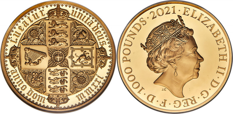 Elizabeth II gold Proof "Gothic Crown Quartered Arms" 1000 Pounds (Kilo) 2021 PR...